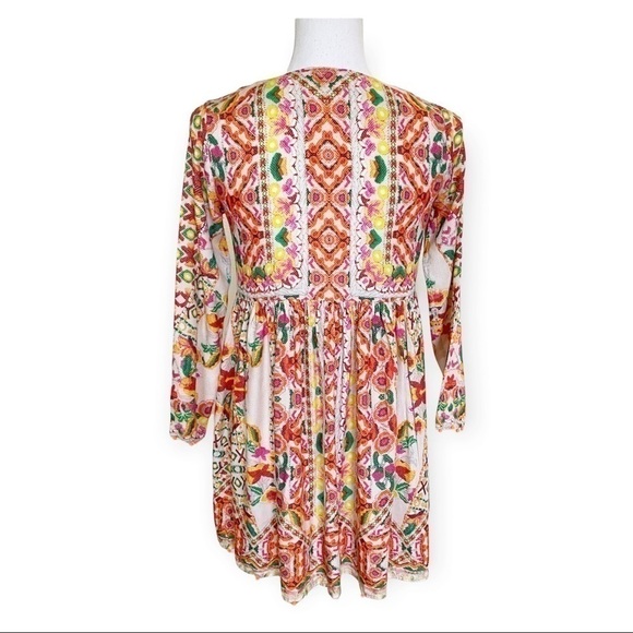 Hemant & Nandita Boho Button Front Beaded Hem Dress Orange Girl’s Size 12 - Picture 5 of 9